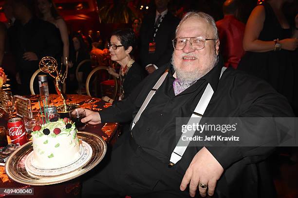 Writer George R. R. Martin attends HBO's Official 2015 Emmy After Party at The Plaza at the Pacific Design Center on September 20, 2015 in Los...