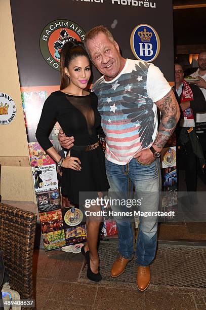 Hugo Bachmaier and Playmate Mia Gray attend 9 Years Anniversary Bachmaier Hofbraeu at Bachmaier Hofbraeu on May 10, 2014 in Munich, Germany.