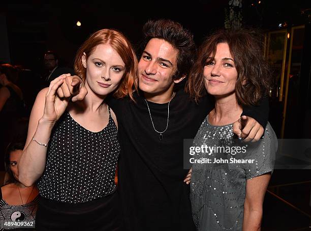 Actors Emily Beecham, Aramis Knight and Orla Brady attend the AMC, BBC America, IFC And SundanceTV Emmy After Party at BOA Steakhouse on September...