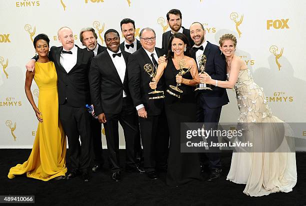 Actors Sufe Bradshaw, Matt Walsh, Gary Cole, Sam Richardson, Reid Scott, Kevin Dunn, Timothy Simons, Julia Louis-Dreyfus, winner of Outstanding Lead...