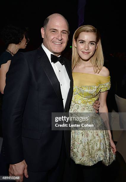 Matthew Weiner and Kiernan Shipka attend the Governors Ball at the Los Angeles Convention Center on September 20, 2015 in Los Angeles, California.