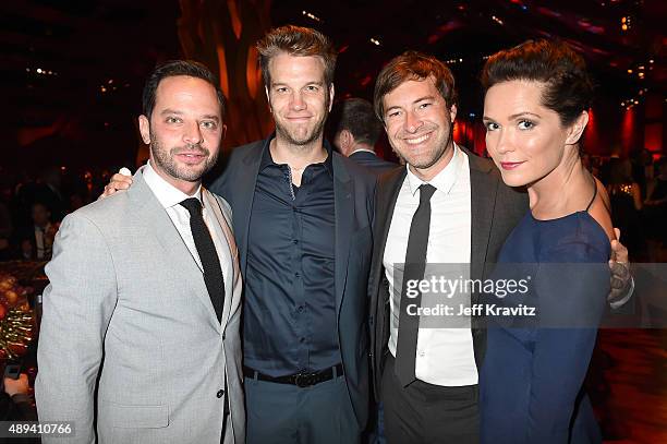 Comedians Nick Kroll and Anthony Jeselnik, and filmmakers Mark Duplass and Katie Aselton attend HBO's Official 2015 Emmy After Party at The Plaza at...