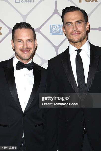 Actors Cheyenne Jackson and Jason Landau attend the 67th Primetime Emmy Awards Fox after party on September 20, 2015 in Los Angeles, California.