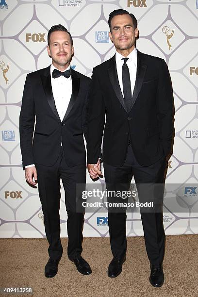 Actors Cheyenne Jackson and Jason Landau attend the 67th Primetime Emmy Awards Fox after party on September 20, 2015 in Los Angeles, California.