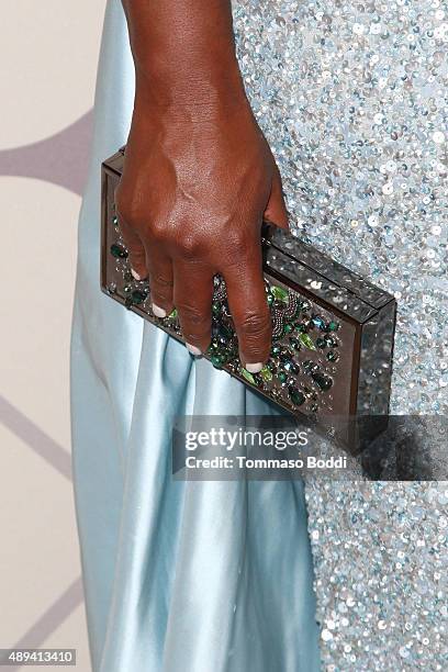 Actress Lauren Toussaint, handbag detail, attends the 67th Primetime Emmy Awards Fox after party on September 20, 2015 in Los Angeles, California.