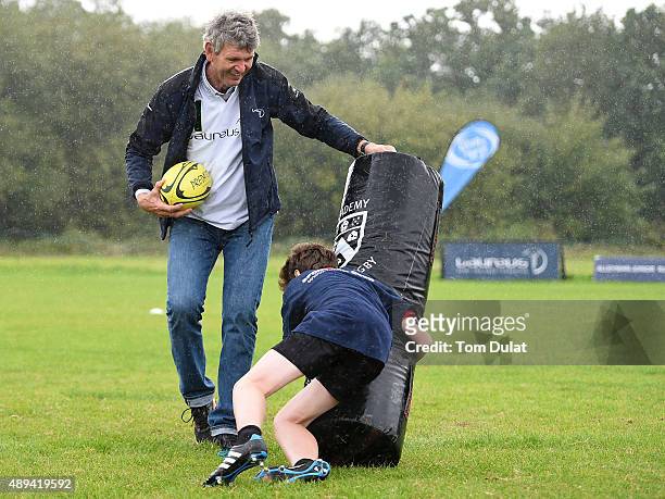 Laureus Academy Member Morne du Plessis takes part in activites during the Laureus Rugby Project Visit at Dulwich Common on September 21, 2015 in...