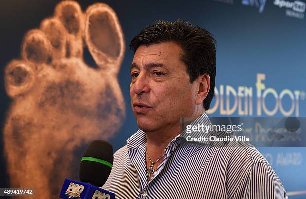Former football player Daniel Passarella attends a press conference during the Golden Foot Award event at Fairmont Hotel on September 21, 2015 in...