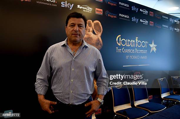 Former football player Daniel Passarella attends a press conference during the Golden Foot Award event at Fairmont Hotel on September 21, 2015 in...