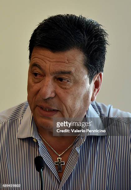 Former football player Daniel Passarella attends a press conference during the Golden Foot Award event at Fairmont Hotel on September 21, 2015 in...