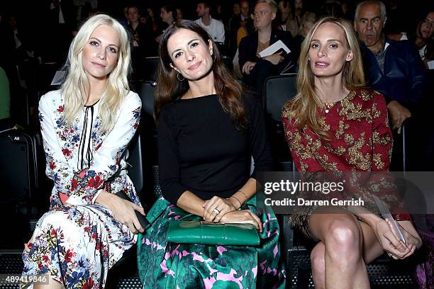 Poppy Delevingne, Livia Firth and Lauren Santo Domingo attend the Erdem show during London Fashion Week Spring/Summer 2016 on September 21, 2015 in...
