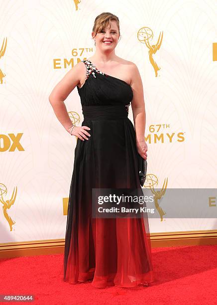 Actress Jamie Brewer arrives at the 67th Annual Primetime Emmy Awards at the Microsoft Theater on September 20, 2015 in Los Angeles, California.