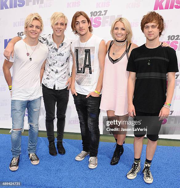 Ross Lynch, Riker Lynch, Rocky Lynch, Rydel Lynch and Ellington Ratliff of the band R5 attend 102.7 KIIS FM's 2014 Wango Tango at StubHub Center on...