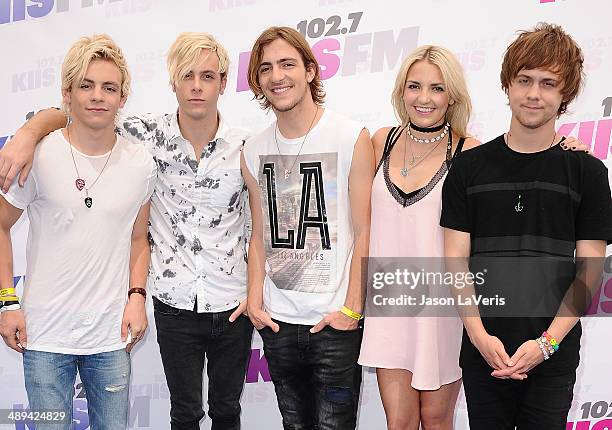 Ross Lynch, Riker Lynch, Rocky Lynch, Rydel Lynch and Ellington Ratliff of the band R5 attend 102.7 KIIS FM's 2014 Wango Tango at StubHub Center on...