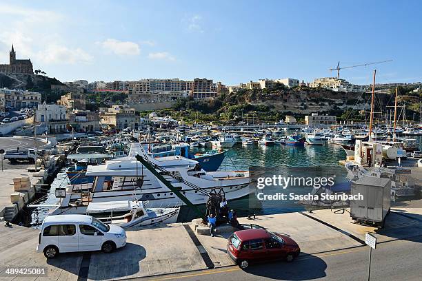 General view of boats in the Mgarr harbour basin on May 09, 2014 on Gozo Island, Malta.