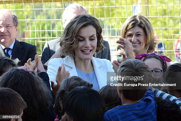 Queen Letizia of Spain attends the opening of 2015-2016 scholarship course at 'Marques de Santillana' school on September 21, 2015 in Palencia, Spain.