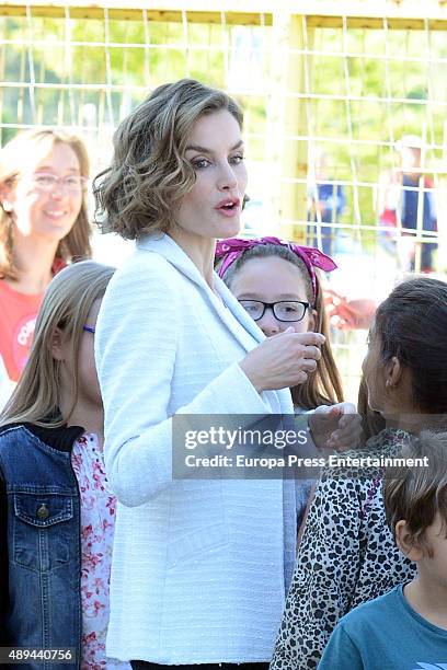 Queen Letizia of Spain attends the opening of 2015-2016 scholarship course at 'Marques de Santillana' school on September 21, 2015 in Palencia, Spain.