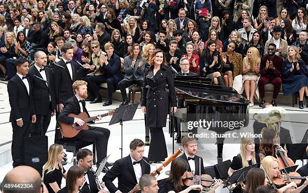 Alison Moyet performs at the Burberry Womenswear Spring/Summer 2016 show during London Fashion Week at Kensington Gardens on September 21, 2015 in...