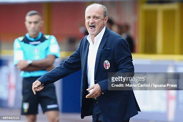Delio Rossi head coach of Bologna FC reacts during the Serie A match between Bologna FC and Frosinone Calcio at Stadio Renato Dall'Ara on September...