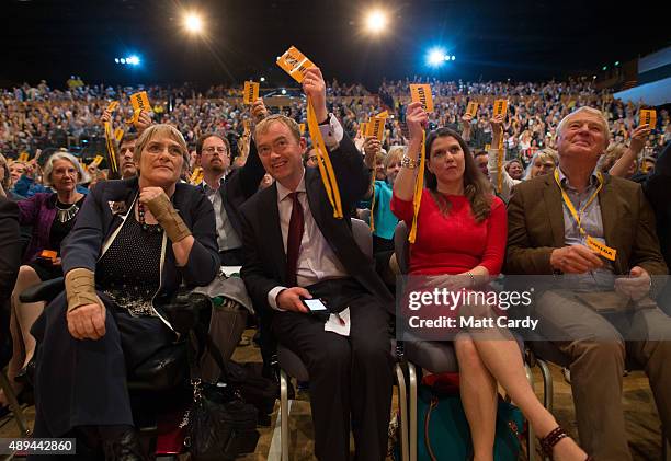 Sal Brinton, President of the Liberal Democrats, leader of the Liberal Democrats Tim Farron, former minister Jo Swinson and Paddy Ashdown vote for a...