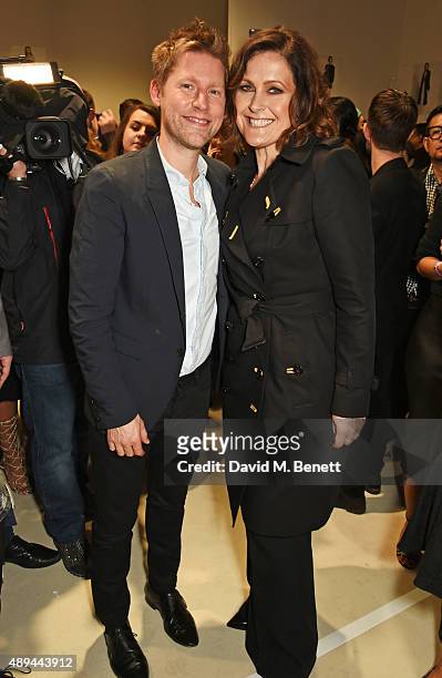 Christopher Bailey, Burberry Chief Creative and Chief Executive Officer, and Alison Moyet pose backstage at the Burberry Womenswear Spring/Summer...