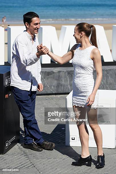 Director Pablo Aguero and actress Sofia Brito attend "Eva No Duerme" photocall at the Kursaal Palace during the 63rd San Sebastian International Film...