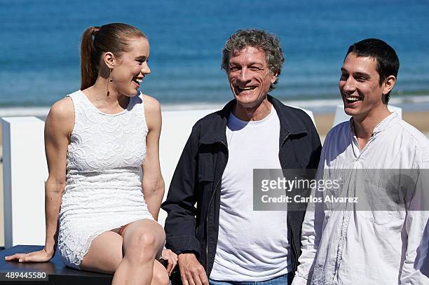 Actor Daniel Fanego , actress Sofia Brito and director Pablo Aguero attend "Eva No Duerme" photocall at the Kursaal Palace during the 63rd San...