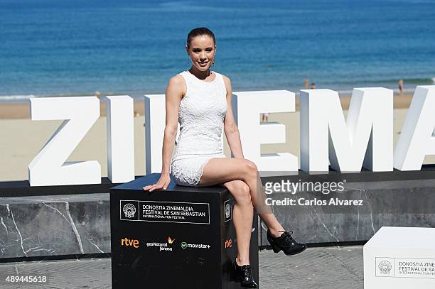 Actress Sofia Brito attends "Eva No Duerme" photocall at the Kursaal Palace during the 63rd San Sebastian International Film Festival on September...