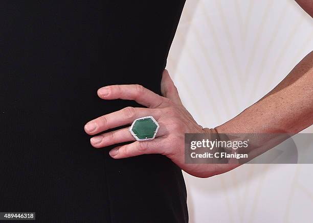 Julie Bowen, Jewelry Detail, attends the 67th Annual Primetime Emmy Awards at Microsoft Theater on September 20, 2015 in Los Angeles, California.