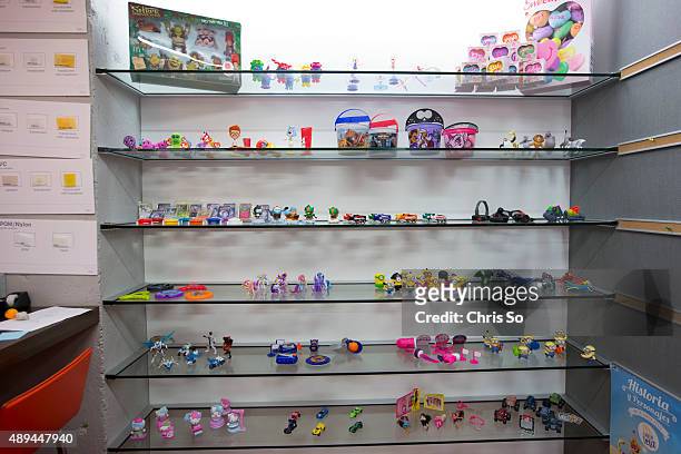 Chicago, IL - JULY 20, 2015 Some of the past promotions of Happy Meal toys are on display at the Marketing Store in downtown Chicago. The Marketing...