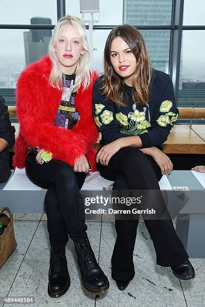 Harriet Verney and Atlanta De Cadenet attend the Christopher Kane show during London Fashion Week Spring/Summer 2016 on September 21, 2015 in London,...