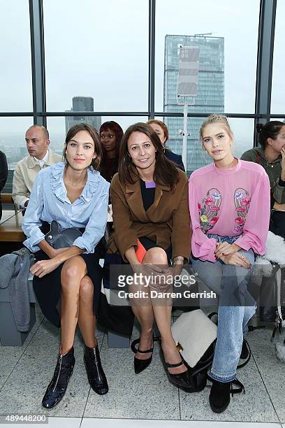 Alexa Chung, Caroline Rush and Elena Perminova attend the Christopher Kane show during London Fashion Week Spring/Summer 2016 on September 21, 2015...
