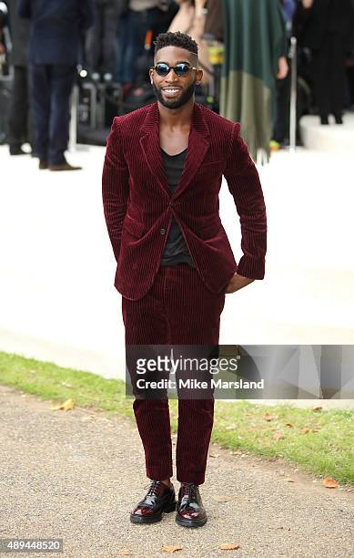 Tinie Tempah attends the Burberry Prorsum show during London Fashion Week Spring/Summer 2016/17 on September 21, 2015 in London, England.