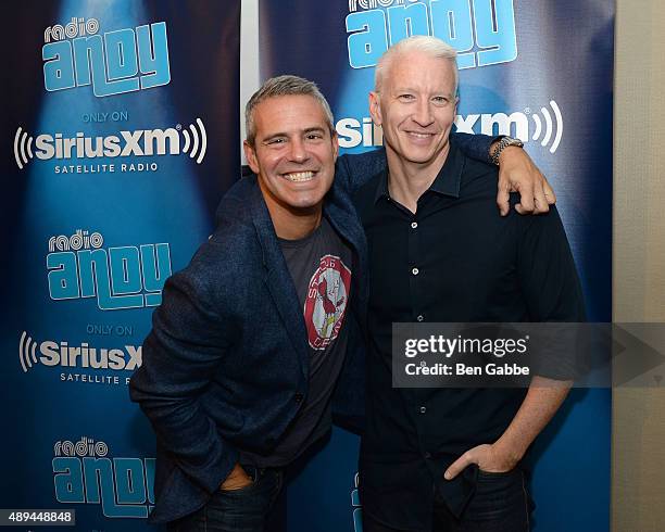 Andy Cohen and Anderson Cooper at "Andy Cohen Live!" on Andy Cohen's exclusive SiriusXM channel "Radio Andy" on September 21, 2015 in New York City.