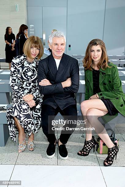 Anna Wintour, Baz Luhrmann and Klara Zak attend the Christopher Kane show during London Fashion Week Spring/Summer 2016 on September 21, 2015 in...