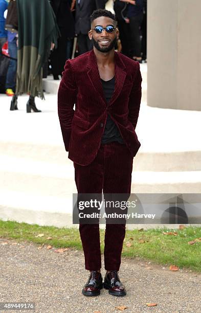 Tinie Tempah attends the Burberry Prorsum show during London Fashion Week Spring/Summer 2016/17 on September 21, 2015 in London, England.