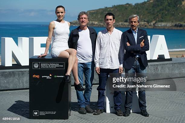 Sofia Brito, Daniel Fanego, Pablo Aguero and Imanol Arias attend 'Eva No Duerme' photocall during 63rd San Sebastian Film Festival on September 21,...