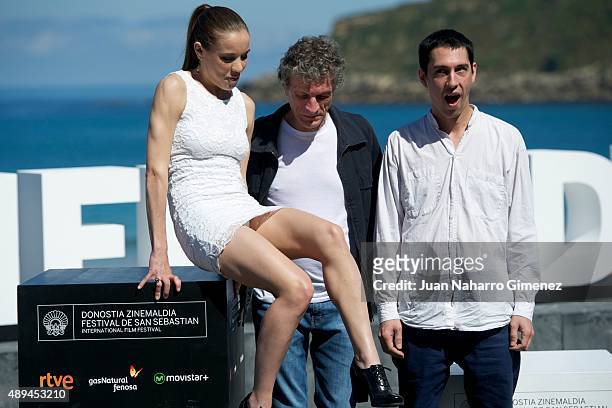 Sofia Brito, Daniel fanego and Pablo Aguero attend 'Eva No Duerme' photocall during 63rd San Sebastian Film Festival on September 21, 2015 in San...