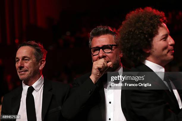 Rodolfo Cova, Michel Franco and Alfredo Castro attend the closing ceremony during the 72nd Venice Film Festival on September 12, 2015 in Venice,...