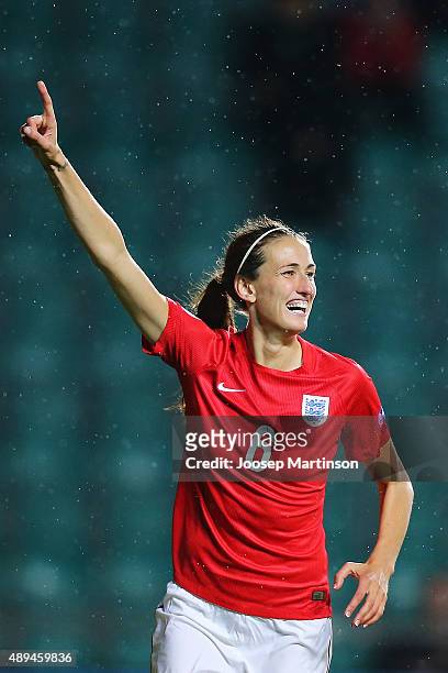 Jill Scott of England celebrates after scoring a goal during UEFA Women's Euro 2017 Qualifier match between Estonia and England at A Le Coq Arena on...
