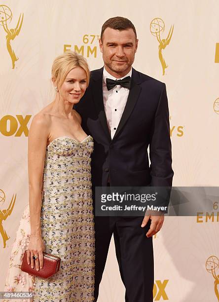 Actors Naomi Watts and Liev Schreiber attend the 67th Annual Primetime Emmy Awards at Microsoft Theater on September 20, 2015 in Los Angeles,...