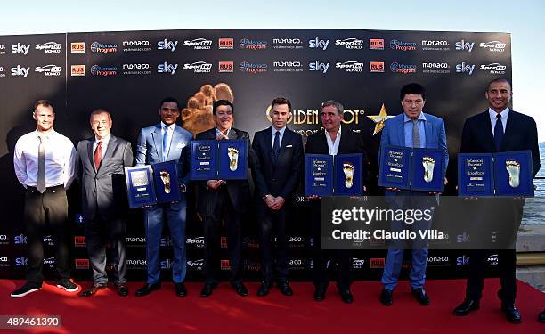 Michele Caliendo, Antonio Caliendo, Samuel Eto'o, Daniel Passarella, Louis Ducruet, Gheorghe Hagi, Rinat Dasaev, David Trezeguet attend the Golden...