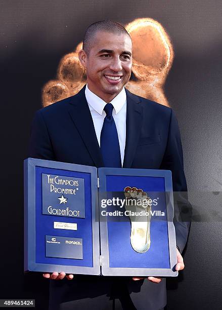 David Trezeguet is awarded during the Golden Foot award ceremony at Fairmont Hotel on September 21, 2015 in Monaco, Monaco.