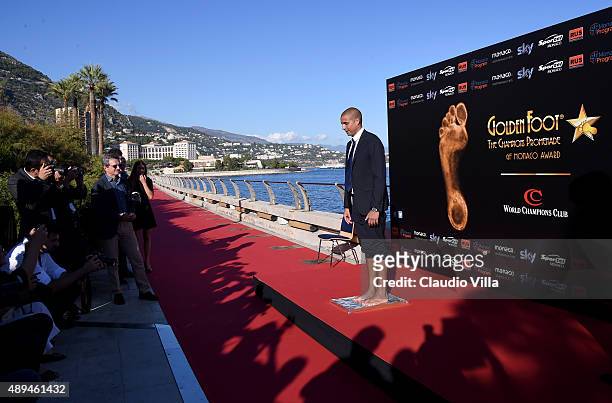 David Trezeguet leaves his footprints during the Golden Foot award ceremony at Fairmont Hotel on September 21, 2015 in Monaco, Monaco.