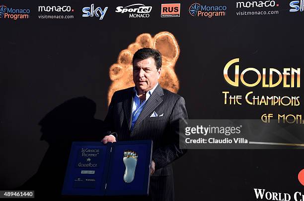 Daniel Passarella is awarded during the Golden Foot award ceremony at Fairmont Hotel on September 21, 2015 in Monaco, Monaco.