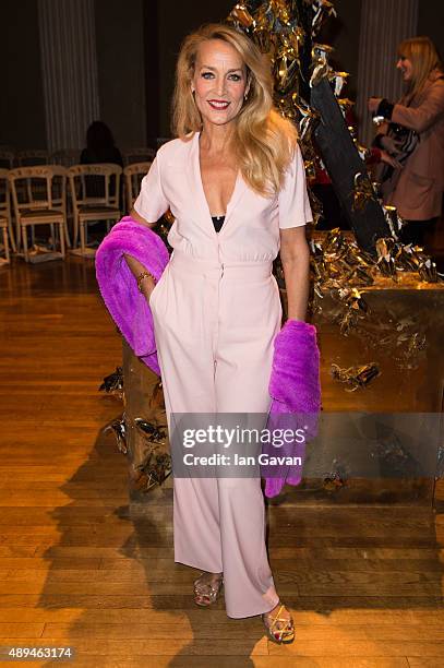Jerry Hall attends the GILES show during London Fashion Week SS16 on September 21, 2015 in London, England.