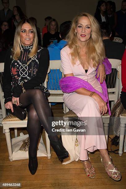 Patsy Kensit and Jerry Hall attend the GILES show during London Fashion Week SS16 on September 21, 2015 in London, England.