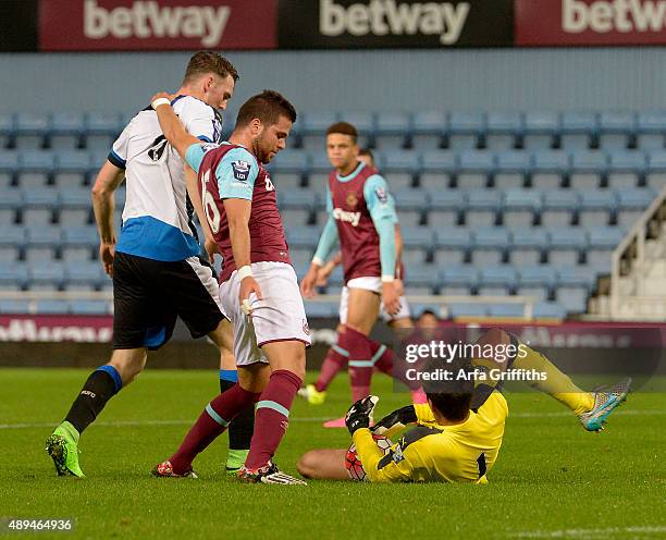 Luka Belic of West Ham United in action during the Premier League U21 match between West Ham United and Newcastle at Boleyn Ground on September 21,...