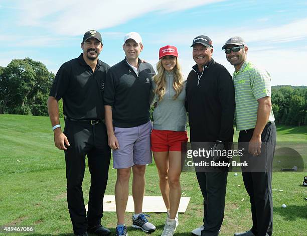 George Parros, Eric Trump, Lara Trump, Dan Boever and Johnny Damon attends the 9th Annual ETF Golf Invitational at Trump National Golf Club...