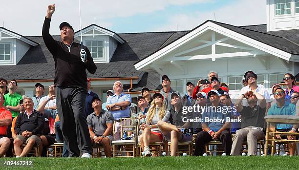 Golf entertainer Dan Boever, Lara Trump and Eric Trump attends the 9th Annual ETF Golf Invitational at Trump National Golf Club Westchester on...