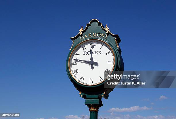 The Oakmont Rolex clock is seen during the 2016 U.S. Open Media Day at Oakmont Country Club on September 21, 2015 in Oakmont, Pennsylvania.